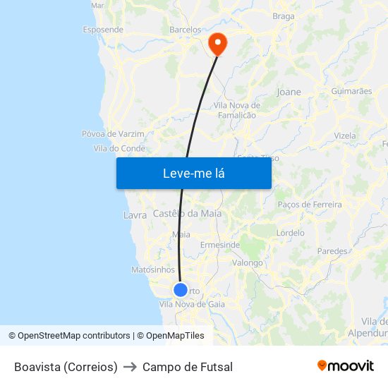 Boavista (Correios) to Campo de Futsal map