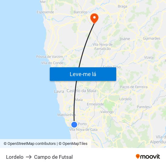 Lordelo to Campo de Futsal map