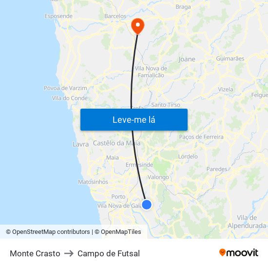 Monte Crasto to Campo de Futsal map