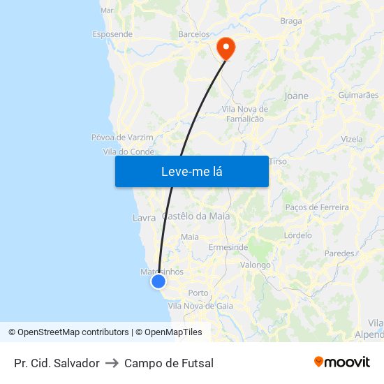 Pr. Cid. Salvador to Campo de Futsal map