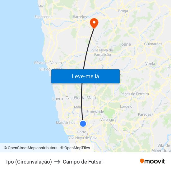 Ipo (Circunvalação) to Campo de Futsal map