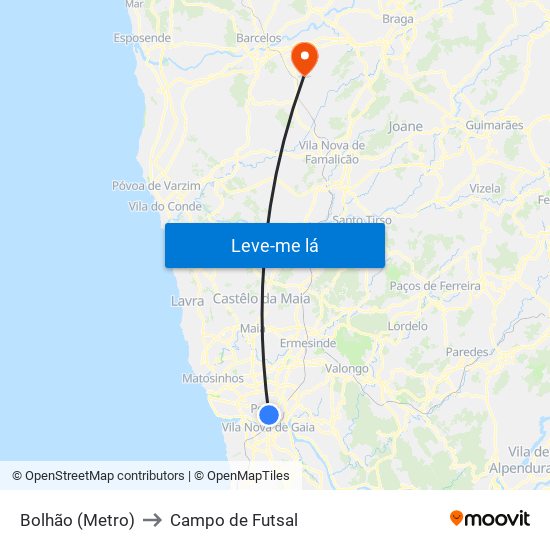 Bolhão (Metro) to Campo de Futsal map