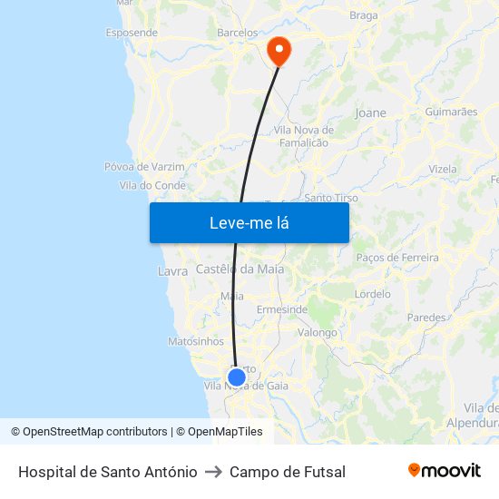 Hospital de Santo António to Campo de Futsal map