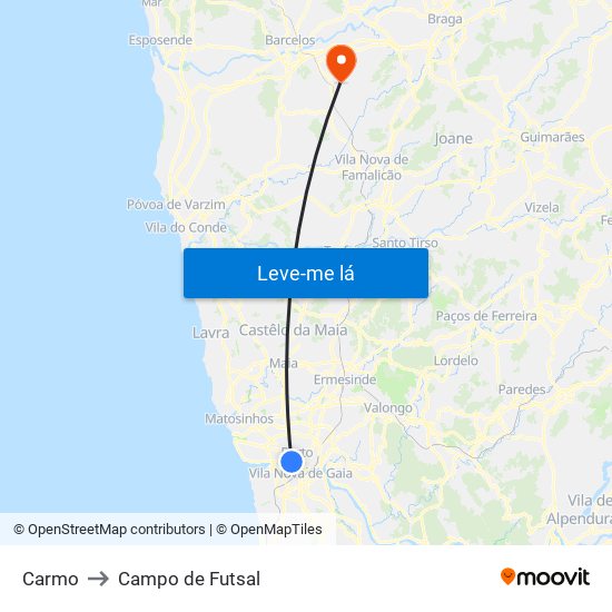 Carmo to Campo de Futsal map