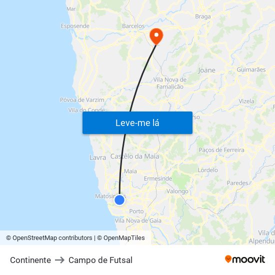 Continente to Campo de Futsal map