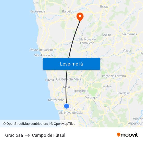 Graciosa to Campo de Futsal map