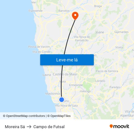 Moreira Sá to Campo de Futsal map