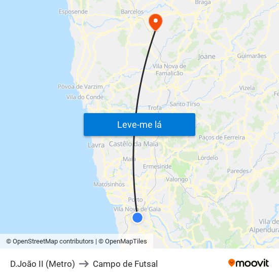 D.João II (Metro) to Campo de Futsal map