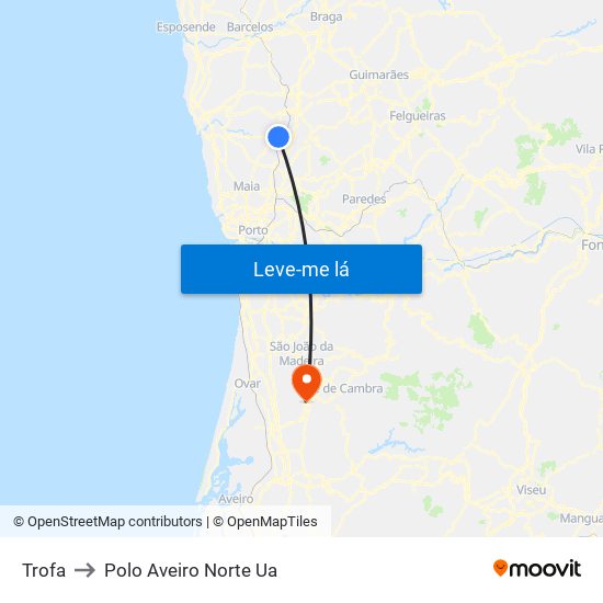 Trofa to Polo Aveiro Norte Ua map