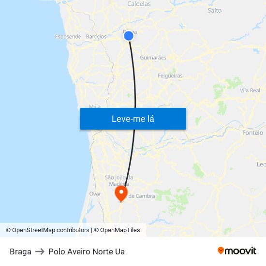 Braga to Polo Aveiro Norte Ua map