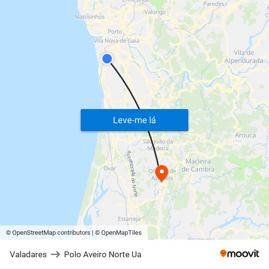 Valadares to Polo Aveiro Norte Ua map
