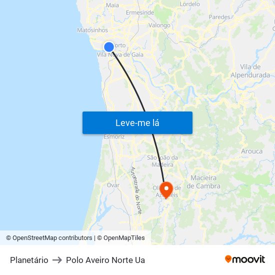 Planetário to Polo Aveiro Norte Ua map