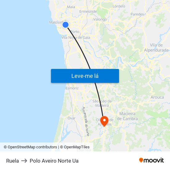 Ruela to Polo Aveiro Norte Ua map