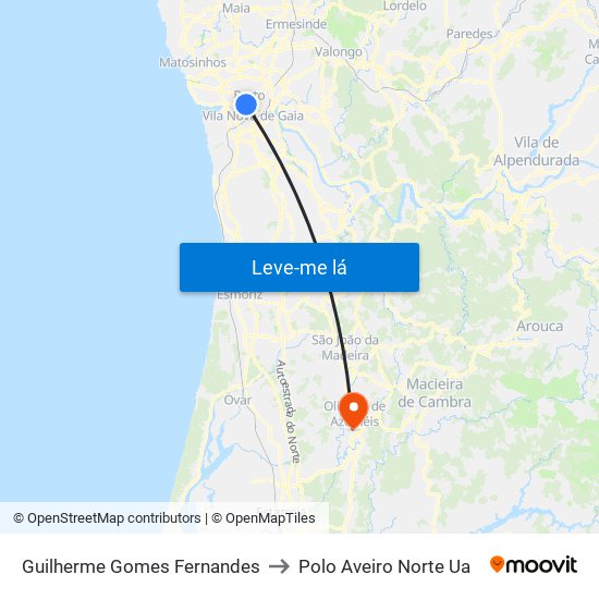 Guilherme Gomes Fernandes to Polo Aveiro Norte Ua map