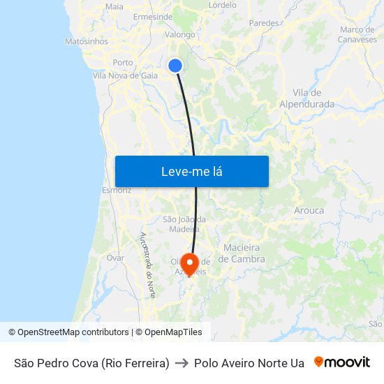 São Pedro Cova (Rio Ferreira) to Polo Aveiro Norte Ua map