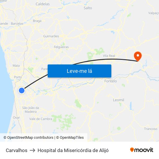 Carvalhos to Hospital da Misericórdia de Alijó map