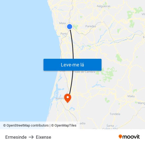 Ermesinde to Eixense map