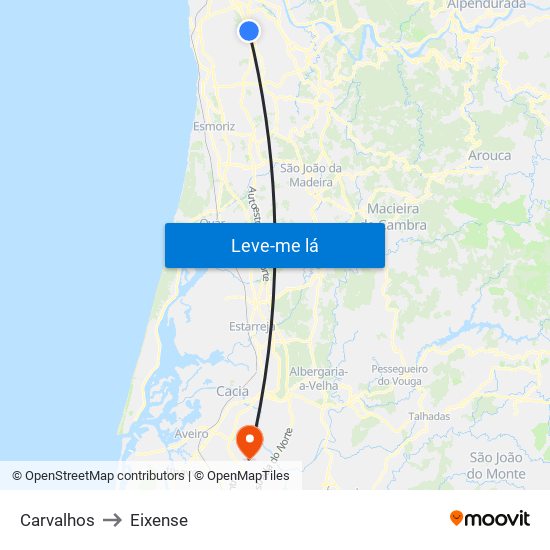 Carvalhos to Eixense map