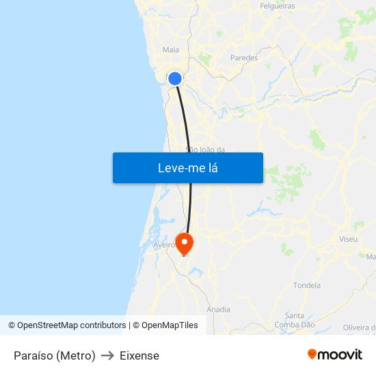 Paraíso (Metro) to Eixense map