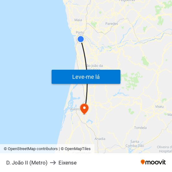 D. João II (Metro) to Eixense map