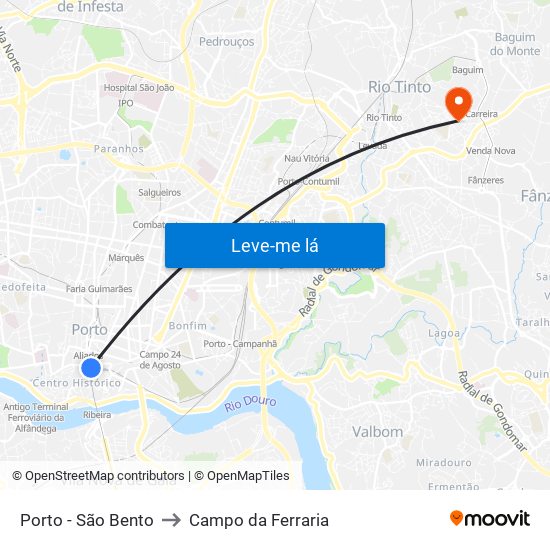 Porto - São Bento to Campo da Ferraria map