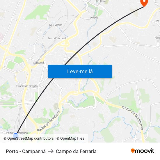 Porto - Campanhã to Campo da Ferraria map