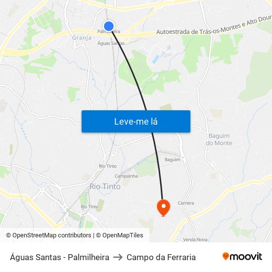 Águas Santas - Palmilheira to Campo da Ferraria map