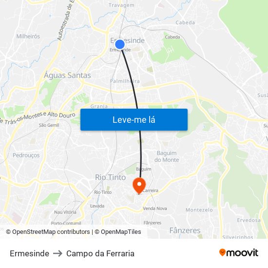 Ermesinde to Campo da Ferraria map