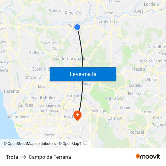 Trofa to Campo da Ferraria map