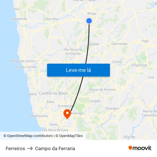 Ferreiros to Campo da Ferraria map