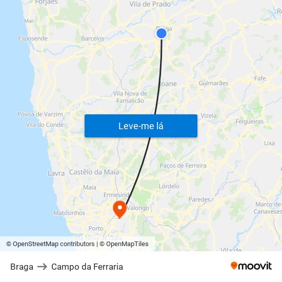 Braga to Campo da Ferraria map