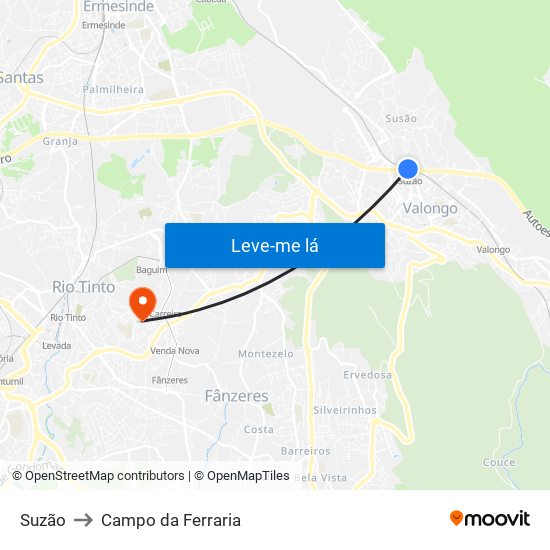Suzão to Campo da Ferraria map
