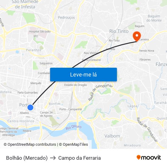 Bolhão (Mercado) to Campo da Ferraria map