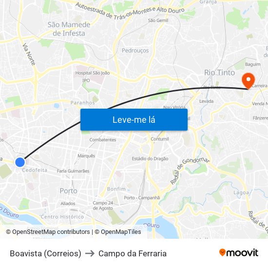 Boavista (Correios) to Campo da Ferraria map