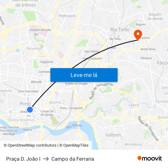 Praça D. João I to Campo da Ferraria map