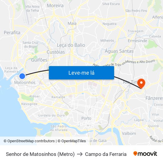 Senhor de Matosinhos (Metro) to Campo da Ferraria map