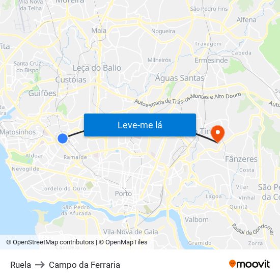 Ruela to Campo da Ferraria map