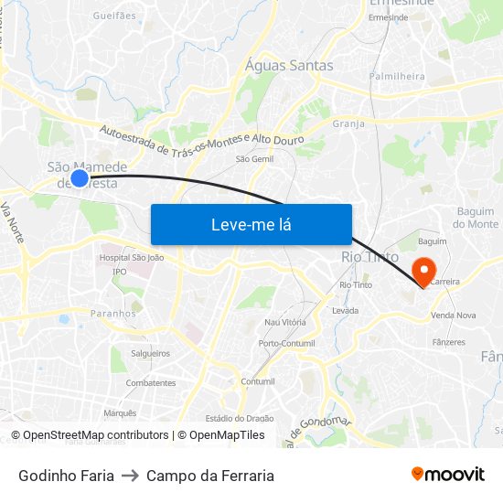 Godinho Faria to Campo da Ferraria map
