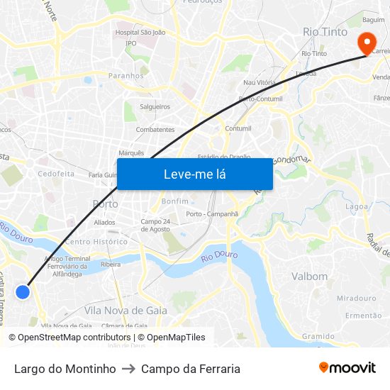 Largo do Montinho to Campo da Ferraria map