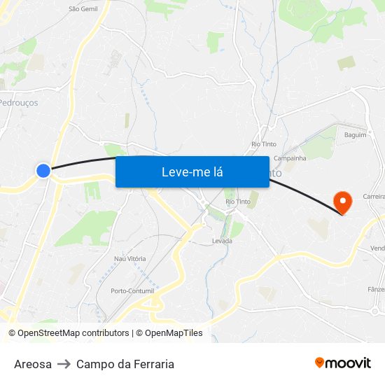 Areosa to Campo da Ferraria map