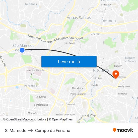 S. Mamede to Campo da Ferraria map