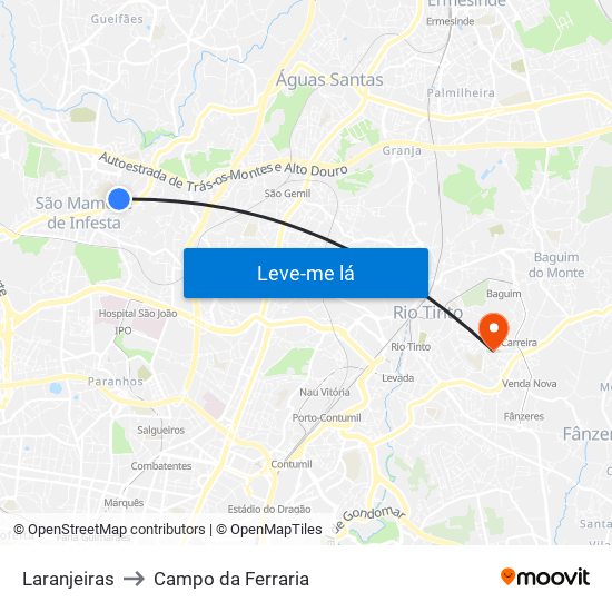 Laranjeiras to Campo da Ferraria map