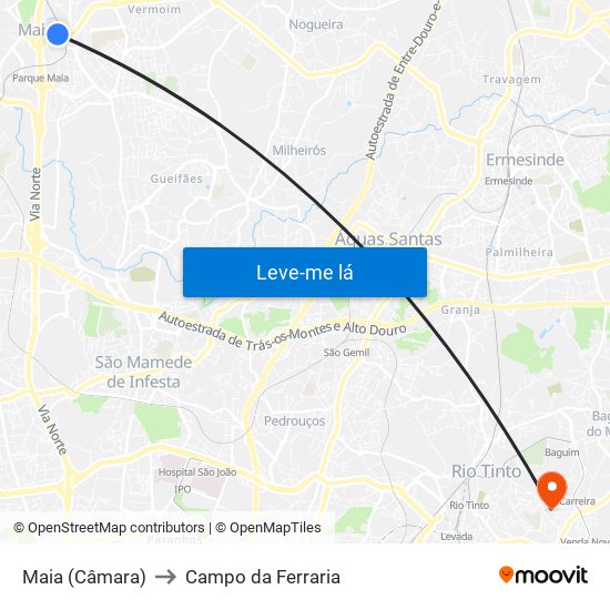 Maia (Câmara) to Campo da Ferraria map