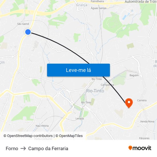 Forno to Campo da Ferraria map