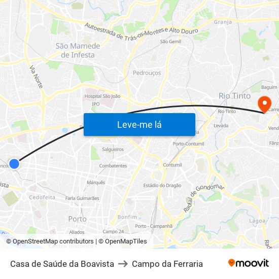 Casa de Saúde da Boavista to Campo da Ferraria map