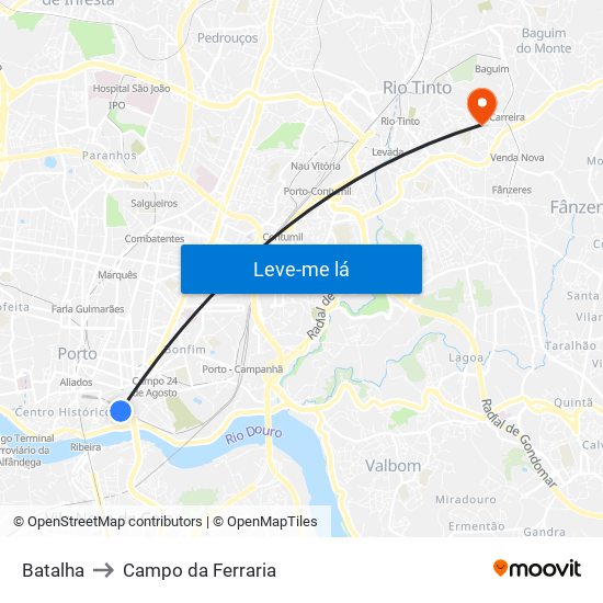 Batalha to Campo da Ferraria map