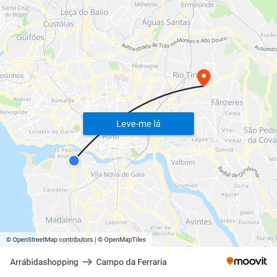 Arrábidashopping to Campo da Ferraria map