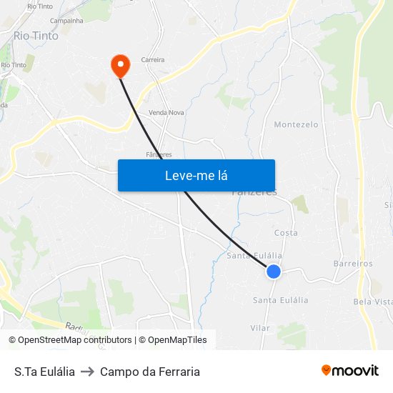 S.Ta Eulália to Campo da Ferraria map