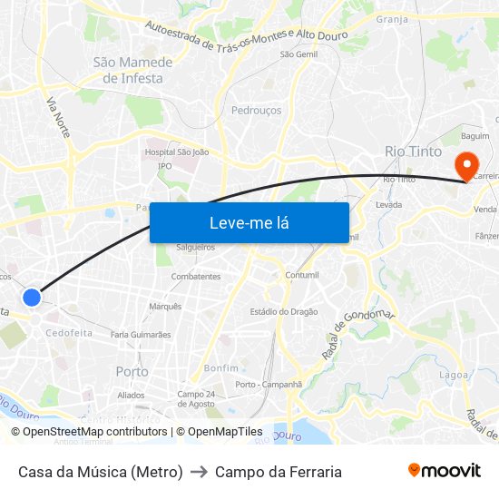 Casa da Música (Metro) to Campo da Ferraria map