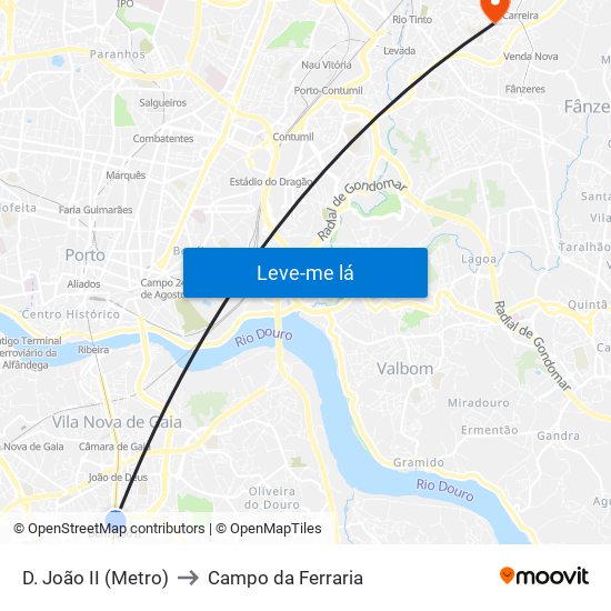 D. João II (Metro) to Campo da Ferraria map